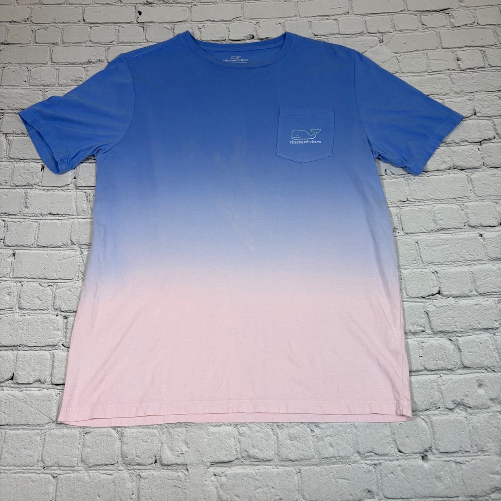 Vineyard Vines Boys XL 18 Ombre Blue Pink Whale Logo Pocket T-Shirt Short Sleeve